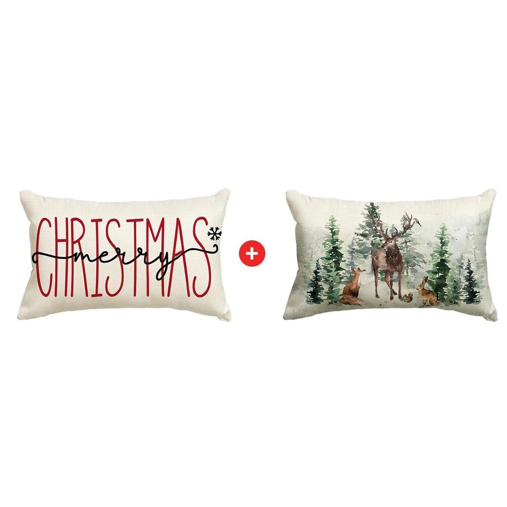 9512 Christmas Trees Reindeer Throw Pillow Covers, 12 x 20 Inch Cushion